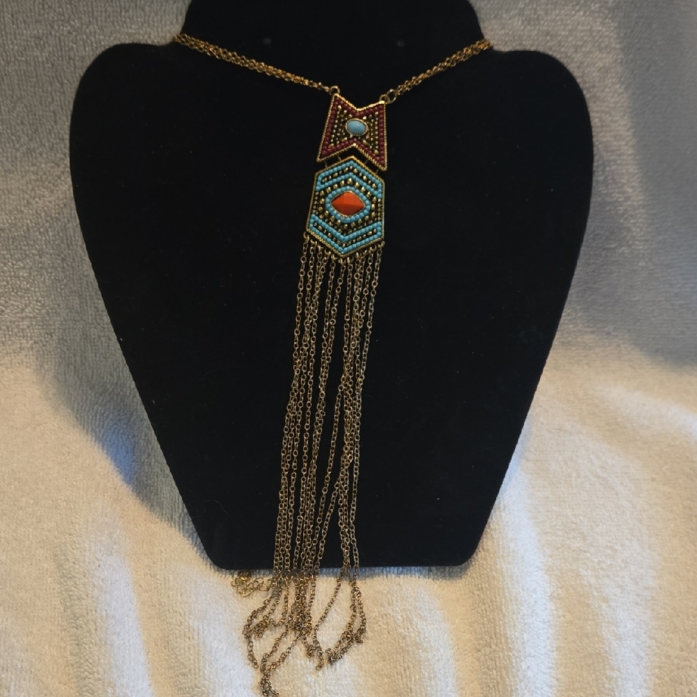 20" Bohemian Beaded Necklace with Fringe